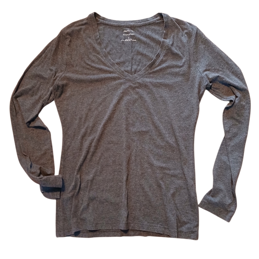 Banana Republic Women's Size Small Charcoal Long Sleeve V-Neck Top